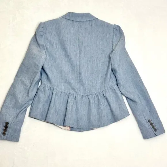 Rebecca Taylor TAILORED Peplum Linen Blend Blazer Jacket Light Blue S - Picture 8 of 14